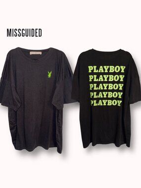 Playboy x Missguided Black Extreme Oversized T Shirt Dress
